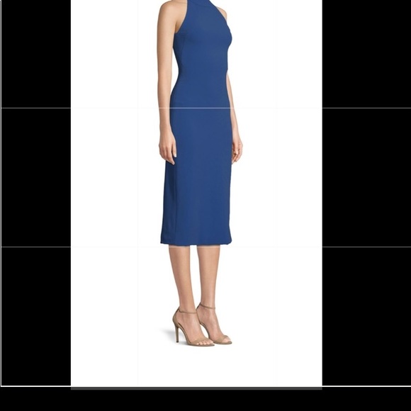 Brandon Maxwell dark blue sleeveless halter midi sheath dress with body con fit - Picture 9 of 15